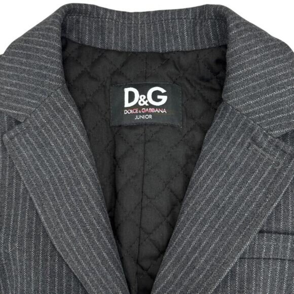 DOLCE & GABBANA Junior Cotton 2 Button Pinstripe Blazer Sz 7/8 Grey - Picture 2 of 9